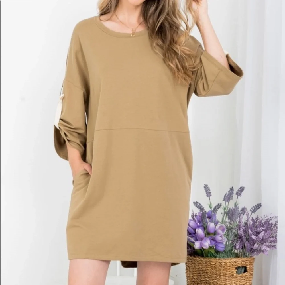 Free item with bundle Adorable oversized cotton jersey tie up sleeve dress - Picture 2 of 7